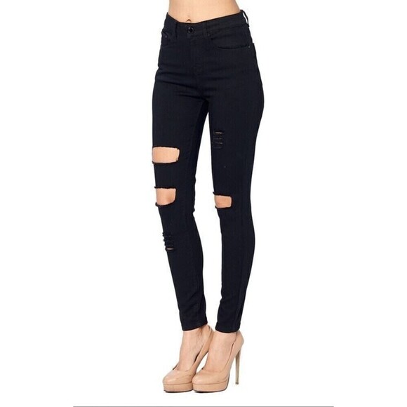 Blue Age HIGH RISE DESTROYED JEANS-BLACK - Picture 4 of 5